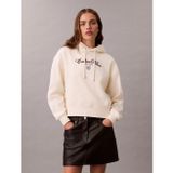 Calvin Klein Uzun Kollu Kısa Grafikli Kapüşonlu Kadın Beyaz Sweatshirt Lv047e208g-Yat