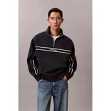 Calvin Klein Uzun Kollu Pamuklu Spacer Çizgili Fitilli Yarım Fermuarlı Erkek Lacivert Sweatshirt Lv04re221g-Cef