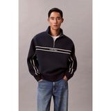 Calvin Klein Uzun Kollu Pamuklu Spacer Çizgili Fitilli Yarım Fermuarlı Erkek Siyah Sweatshirt LV04RE