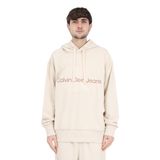 Calvin Klein Wash Monologo Hoodie Erkek Sweatshirt, Bej, L