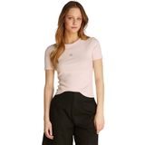 Calvin Klein woven label rib fitted tee Kadın Shirt Silver Peony XS