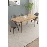 Calvin Meşe Desen 80X132 Mdf Açılabilir Mutfak Masası Takımı 4 Adet Sandalye - Gri