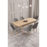 Calvin Meşe Desen 80X132 Mdf Açılabilir Mutfak Masası Takımı 6 Adet Sandalye - Gri