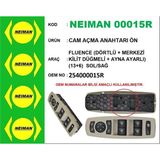 Cam Açma Anahtarı Ön Sol/sağ Renault Fluence (Dörtlü + Merkezi Kilit Düğmeli + Ayna Ayarlı) (13+6)