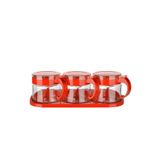 Cam Baharatlık 3 Lü Set 300ml Kaşıklı Kırmızı