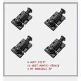 Cam Balkon Kilidi 4 Adet Kilit 4 Metre Siyah Boncuk Ip ve Montaj Vidası