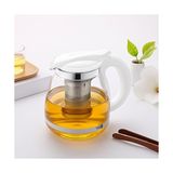 Cam Çaydanlık Paslanmaz Çelik Filtre Kolu Dayanıklı Cam Çaydanlık Süzgeçli French Press Cam Demlik + Çay Süzgeci Beyaz Kapaklı - standart