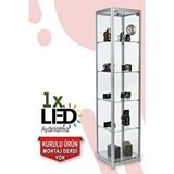 Cam Dolap Camlı Vitrin - Camlı Dolap - Camlı Koleksiyon Vitrini - Cam Raf - Kurulu Ürün 180x40x40
