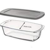 Cam Ekmek Pişirme Tavası Kapaklı, Dikdörtgen, 1800ml, 27x14x7.1cm, Mikrodalga Fırına Uygun, Kilitlenebilir Saklama Kabı
