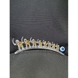 Cam El Yapımı 8 Fil Figürlü Dekoratif Obje, Amber Renkli, Mavi Nazarlık Boncuklu, 22 cm, Modern Stil