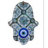 Cam Fatma Ana Eli Duvar Süsü Nazar Boncuklu - Jüt İpli Dekoratif Süs 10X15 Cm