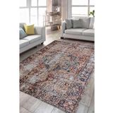 Çam Halı Anatolia 32-038 Etnik Eskitme Desenli Dokuma Tabanlı Yıkanabilir Şönil Salon ve Oda Halısı, Kiremit 4, 75 x 150