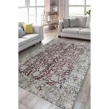 Çam Halı Anatolia 32-042 Etnik Eskitme Desenli Dokuma Tabanlı Yıkanabilir Şönil Salon ve Oda Halısı, Bordo, 75 x 150
