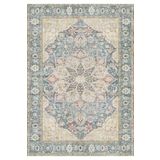 Çam Halı Anatolia 32-063 Etnik Eskitme Desenli Dokuma Tabanlı Yıkanabilir Şönil Salon ve Oda Halısı, Mavi, 75 x 150