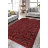 Çam Halı Anatolia 32-077 Etnik Afgan Halısı Desenli Dokuma Tabanlı Yıkanabilir Şönil Salon ve Oda Ha, Kırmızı 2, 150 x 230