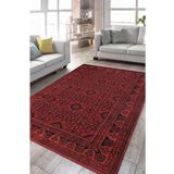 Çam Halı Anatolia 32-077 Etnik Afgan Halısı Desenli Dokuma Tabanlı Yıkanabilir Şönil Salon ve Oda Ha, Kırmızı 2, 300 x 400