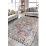 Çam Halı Dream 32-030 Etnik Eskitme Desenli Dokuma Tabanlı Yıkanabilir Şönil Salon ve Oda Halısı, Mavi 2, 160 x 230