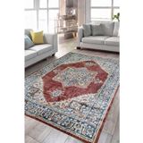 Çam Halı Dream 32-037 Etnik Eskitme Desenli Dokuma Tabanlı Yıkanabilir Şönil Salon ve Oda Halısı, Kiremit, 160 x 230