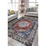 Çam Halı Siesta Etnik 32-562 Etnik Eskitme Desenli Dokuma Tabanlı Yıkanabilir Şönil Salon ve Oda Hal, Kiremit, 150 x 230