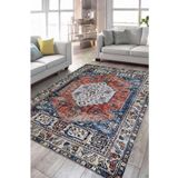 Çam Halı Siesta Etnik 32-562 Etnik Eskitme Desenli Dokuma Tabanlı Yıkanabilir Şönil Salon ve Oda Hal, Kiremit, 75 x 150