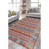 Çam Halı Siesta Etnik 32-564 Etnik Eskitme Desenli Dokuma Tabanlı Yıkanabilir Şönil Salon ve Oda Hal, Multi 3, 75 x 150