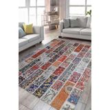 Çam Halı Siesta Patchwork 32-457 Etnik Eskitme Desenli Dokuma Tabanlı Yıkanabilir Şönil Salon ve Oda, Multi 24, 75 x 150
