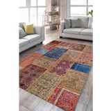 Çam Halı Siesta Patchwork 32-460 Etnik Eskitme Desenli Dokuma Tabanlı Yıkanabilir Şönil Salon ve Oda, Multi 5, 75 x 150