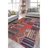 Çam Halı Siesta Vintage 32-159 Etnik Eskitme Patchwork Desenli Dokuma Tabanlı Yıkanabilir Şönil Salo, Multi 3, 130 x 190