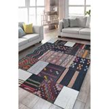 Çam Halı Siesta Vintage 32-195 Etnik Eskitme Patchwork Desenli Dokuma Tabanlı Yıkanabilir Şönil Salo, Multi 4, 300 x 400
