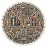 Çam Halı Sultani 807 Gri Daire Yün ve Bambu ile Özel Tezgahlarda Üretilen Otantik Desenli El Emeği Modern Uşak Halısı