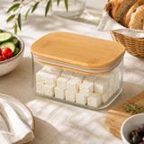 Cam Kahvaltılık Saklama Kabı, Bambu Kapaklı Silikon Contalı Şeffaf Cam Kavanoz, Peynir Zeytin Kuruyemiş Kahve Şeker ve Atıştırmalık Kabı