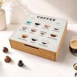 Cam Kapaklı Çekmeceli Bambu Kahve Organizeri 30×30×10 cm | Bölmeli Kapsül, Dekoratif Kahve Rehberli Tezgâh Üstü Coffee Corner Kutusu - Çok Renkli - Standart