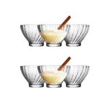 Cam Kase Seti – Çizgili Desenli, 6’lı Servis ve Tatlı Kasesi, Salata, Meze, Çerez ve Dondurma İçin Şık Sofra Gereci