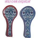Cam Kaşıklık 2 Adet Birden Cam Kaşık Altlığı 2 Farklı Renk Kepçe Altlığı