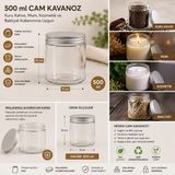 **Cam Kavanoz 500 ml 4 Adet Set | Paslanmaz Alüminyum Kapaklı | Mutfak Saklama Kavanozu | Kahve, Bakliyat, Baharat, Mum ve Krem Kavanozu.