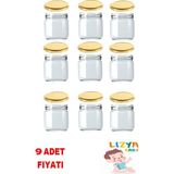 Cam Kavanoz Altın Kapaklı 210 cc 9 Adet Yoğurt Bebek Mama Ek Gıda Kavanozu 15 Adet Etiket Hediye - Gold - 210 ml