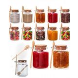 Cam Kavanoz Seti, 350 ml, Mantar Kapaklı, Ahşap Bal Kaşığı ile, Mutfak Saklama Kabı (4)