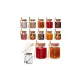 Cam Kavanoz Seti, 350 ml, Mantar Kapaklı, Ahşap Bal Kaşığı ile, Mutfak Saklama Kabı (6)