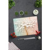 Cam Kesme Tablası - Cam Kesme Tahtası | Beyaz Çiçek - Renkli | 30cm x 40cm