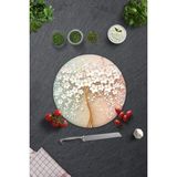 Cam Kesme Tablası - Cam Kesme Tahtası | Beyaz Çiçek - Renkli | ÇAP32CM