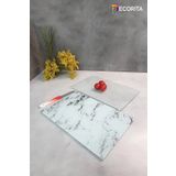 Cam Kesme Tahtası - Cam Kesme Tablası | 2'li Takım | Beyaz Mermer Görünümlü ve Saydam | 20cm x 30cm