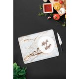 Cam Kesme Tahtası - Cam Kesme Tablası | Afiyet Olsun | Gold Detaylı Mermer Görünümlü | 30cm x 40cm