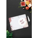 Cam Kesme Tahtası - Cam Kesme Tablası | Afiyet Olsun | Pudra Pembe Çiçekler | 30cm x 40cm