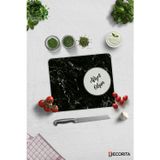 Cam Kesme Tahtası - Cam Kesme Tablası | Afiyet Olsun - Siyah Mermer Görünümlü | 29cm x 34cm