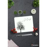 Cam Kesme Tahtası - Cam Kesme Tablası | Ağaç ve Kuş Desenli | 29cm x 34cm