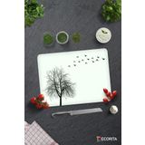 Cam Kesme Tahtası - Cam Kesme Tablası | Ağaç ve Kuş Desenli | 30cm x 40cm