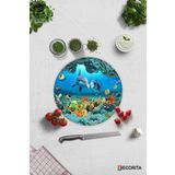 Cam Kesme Tahtası - Cam Kesme Tablası | Akvaryum Desenli | Çap32cm