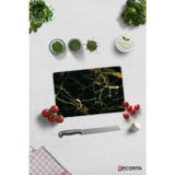 Cam Kesme Tahtası - Cam Kesme Tablası | Altın Detaylı Siyah Mermer | 20cm x 30cm