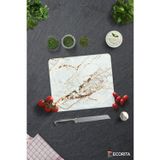 Cam Kesme Tahtası - Cam Kesme Tablası | Bon Appetit - Gold Detaylı Beyaz Mermer | 29cm x 34cm