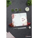 Cam Kesme Tahtası - Cam Kesme Tablası | Bon Appetit - Pudra Pembe Çiçekler | 29cm x 34cm
